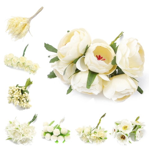 Kunstmatige Chiffon Bloem Meeldraad Voor DIY Oude Vintage Stijl Haarpeld Florale Materialen Handgemaakte Sieraden Accessoires Voor Bruiloft Decor