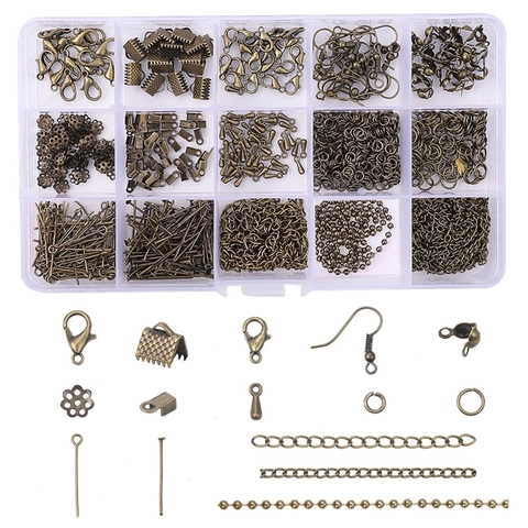 Surtido de Fornituras de Metal para Creación de Joyas DIY Cierres de Langosta Ganchos para Pendientes Anillas Cadenas Para Artesanía