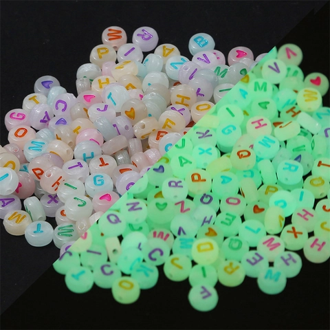 Acrylic Luminous Alphabet Heart Star Beads Glow In The Dark Flat Round Square Beads For DIY Jewelry Making Bracelet Craft