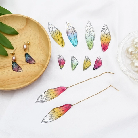 Resin Gradient Wing Charms Gold Foil Embedded Bionic Cicada Dragonfly Wings DIY Materials For Earrings Necklace Jewelry Making