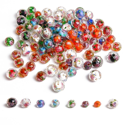 Faceted Millefiori Lampwork Glass Beads Internal Rose Flower Crystal Beads For Jewelry Making DIY Handmade Bracelet Necklace Findings