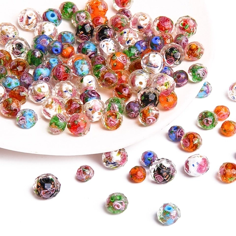 Faceted Millefiori Lampwork Glass Beads Internal Rose Flower Crystal Beads For Jewelry Making DIY Handmade Bracelet Necklace Findings