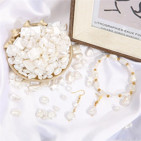 ABS Artificial Pearl Beads Irregular Baroque Style For DIY Jewelry Making Heart Star Leaf Shape White Loose Beads