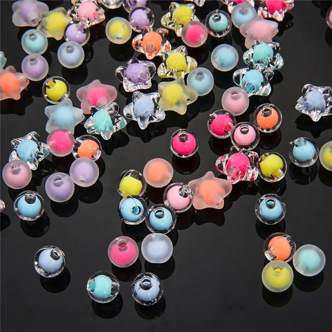 Acrylic Transparent Frosted Star Round Beads For DIY Hair Accessories Jewelry Making Handmade Bead In Bead Craft Kits