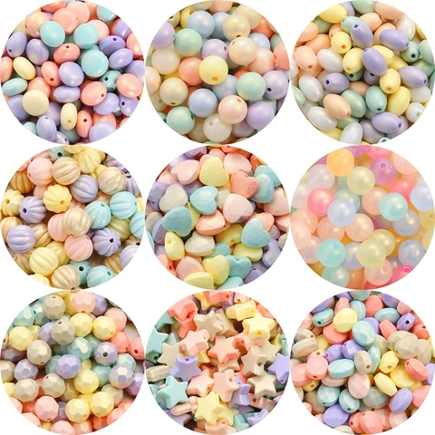 Perline in Acrilico Color Pastello per Creazione Gioielli DIY Forma Tonda Cuore Stella Perline Sciolte per Bracciali Collane