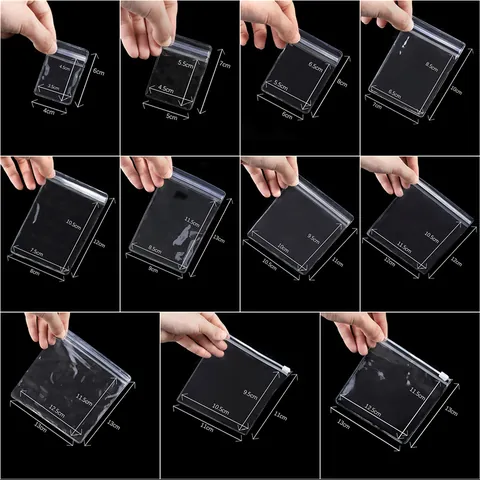 Sacs à Fermeture Éclair en PVC Transparent pour Emballage de Bijoux Sacs en Plastique Refermables avec Trou de Suspension pour Accessoires