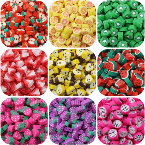 Perline di Frutta in Pasta Polimerica Fai da Te Colorate Mele Fragole Angurie Perline Sciolte per Creazione Gioielli Artigianali