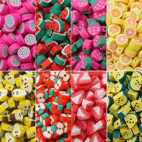 Perline di Frutta in Pasta Polimerica Fai da Te Colorate Mele Fragole Angurie Perline Sciolte per Creazione Gioielli Artigianali