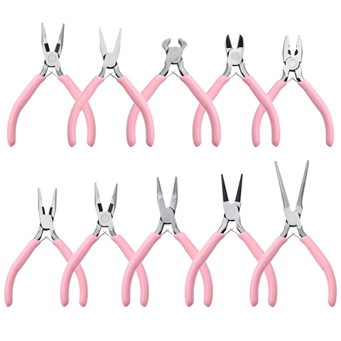 Pink Handle Professional Jewelry Making Pliers DIY Handmade Craft Tool For Beading Wire Wrapping Needle Round Nose Plier