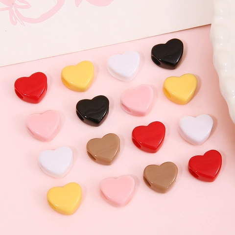 Acrylic Heart Shaped Beads Large Hole Solid Color DIY Loose Spacer Beads For Handmade Necklace Bracelet Mobile Phone Chain