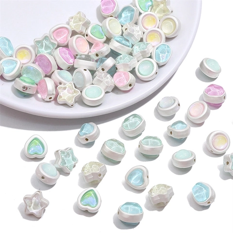 Perles en Alliage de Verre DIY Forme Cœur Étoile Pour Création de Bijoux Breloques Couleur Macaron Pour Bracelet Collier Accessoires Faits Main