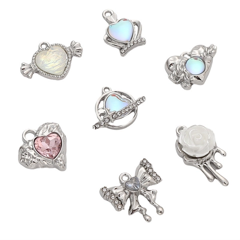 Alloy Rhinestone Melting Rose Bow Heart Planet Crown Pendant DIY Bracelet Necklace Jewelry Accessory For Women Making