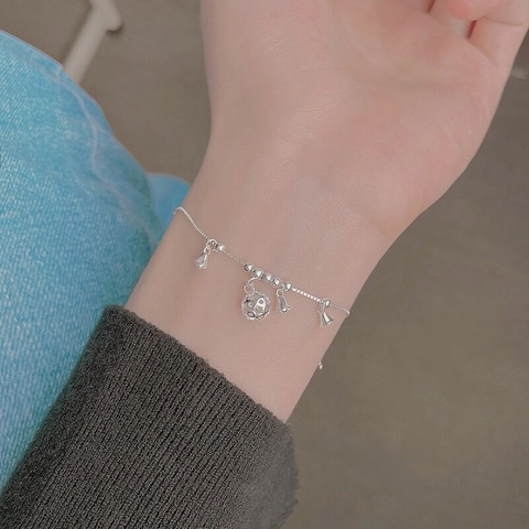 925 Sterling Silver Palace Bell Bracelet For Women Elegant Vintage Hollow Ball Pendant Adjustable Anklet Hand Jewelry Gift
