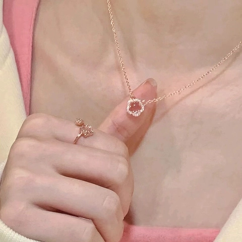 925 Sterlingsilber Kirschblüte Anhänger Halskette Für Damen Roségold Blume Halsschmuck Strass Eingelegt Schlüsselbeinkette Accessoires