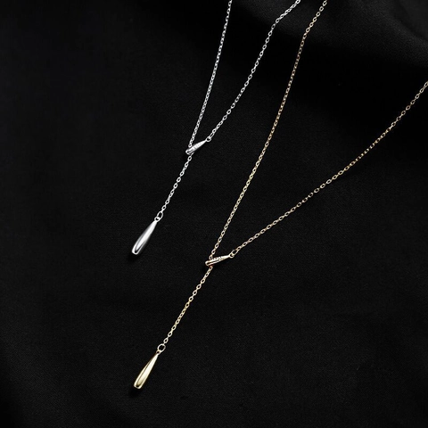 Collier en Y à Gland Goutte d'eau en Argent Sterling 925 pour Femmes Chaîne Lariat Réglable Minimaliste Bijoux Élégants Cadeau
