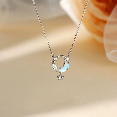 Collar Con Colgante De Estrella Y Luna De Plata De Ley 925 Para Mujer Elegante Collar De Cadena De Clavícula Con Dijes De Estrella Y Strass