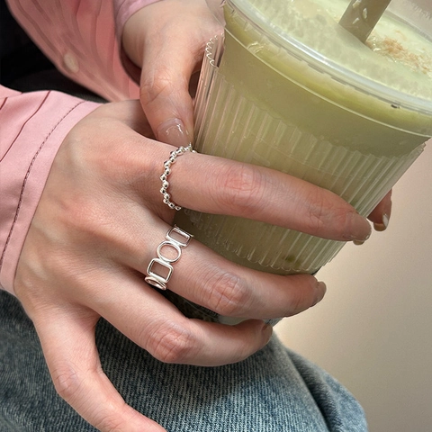 S925 Sterling Silver Geometric Hollow Ring Minimalist Beaded Dot Open Adjustable Finger Ring For Women Modern Ins Style Jewelry