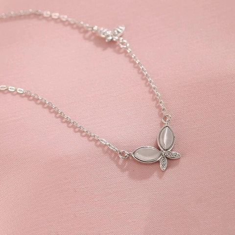 Collana con Ciondolo Farfalla in Argento Sterling 925 Pietra Occhio di Gatto Sintetica Strass Catena Clavicola Donna Gioielli Regalo