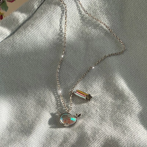 925 Sterlingsilber Einhorn Wal Halskette Für Damen Leichter Luxus Regenbogen Stern Wal Anhänger Schlüsselbein Kette Schmuck