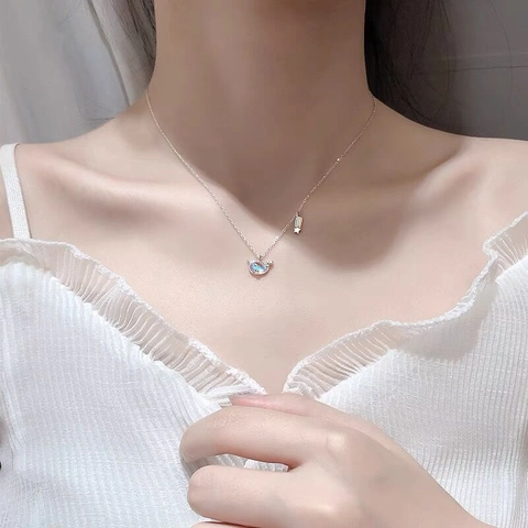 925 Sterlingsilber Einhorn Wal Halskette Für Damen Leichter Luxus Regenbogen Stern Wal Anhänger Schlüsselbein Kette Schmuck