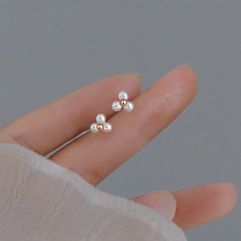 Orecchini a Bottone in Argento Sterling 925 con Perle Artificiali a Fiore Oro Rosa Minimalisti Piccoli Orecchini Floreali da Donna Gioielli Quotidiani