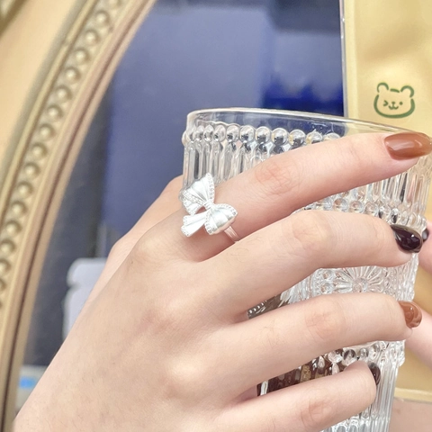 Anillo de Lazo de Plata de Ley 925 Textura Cepillada Zirconia Incrustada Anillo Ajustable Abierto para Mujer Joyería Regalo Diario