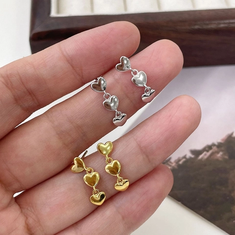 S925 Sterlingsilber Dreifach Herz Ohrhänger Für Damen Poliert Minimalistisch 925 Sterlingsilber Ohrstecker-Stift Schmuck Geschenk