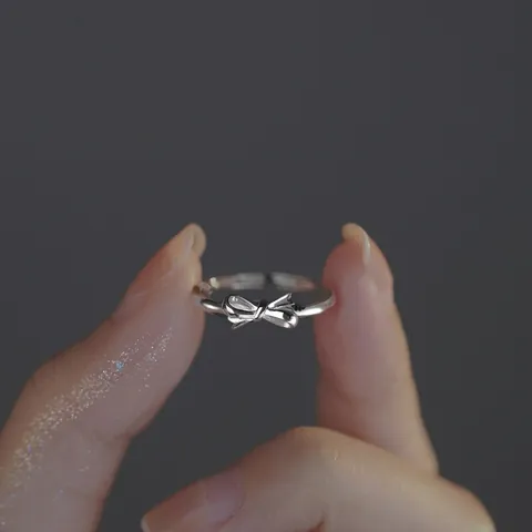 Anillo de Lazo de Plata de Ley S925 para Mujer Anillo de Dedo índice Abierto Ajustable Joyería de Moda Minimalista Regalo