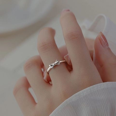 Anillo de Lazo de Plata de Ley S925 para Mujer Anillo de Dedo índice Abierto Ajustable Joyería de Moda Minimalista Regalo