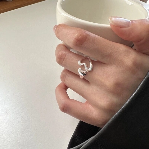 925 Sterling Silver Minimalist Hollow Out Heart Open Ring For Women Adjustable Dainty Finger Ring Fashion Jewelry Gift