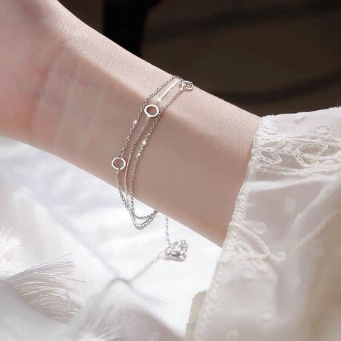 925 Sterling Zilver Gelaagde Cirkel Armband Voor Vrouwen Lichte Luxe Minimalistisch Geometrisch Verstelbare Ketting Hand Sieraden Cadeau