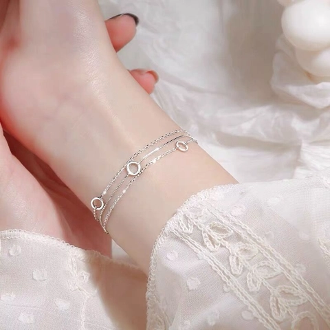 925 Sterling Zilver Gelaagde Cirkel Armband Voor Vrouwen Lichte Luxe Minimalistisch Geometrisch Verstelbare Ketting Hand Sieraden Cadeau