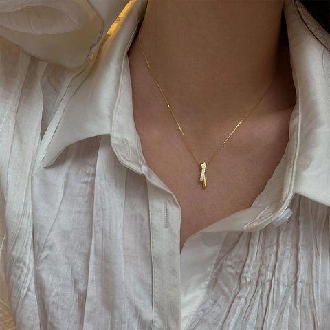 S925 Sterling Silver Geometric X Cross Pendant Necklace Women Dainty Zirconia Inlaid Box Chain Necklace Fine Jewelry Gift