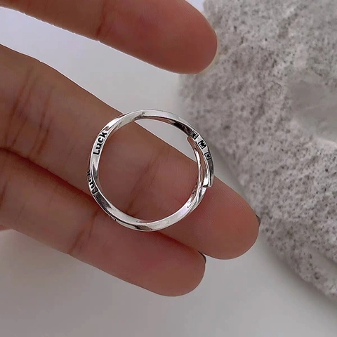 Minimalist S925 Sterling Silver Mobius Ring For Women Luck Letter Engraved Adjustable Open Ring Fashion Jewelry Finger Ring Gift
