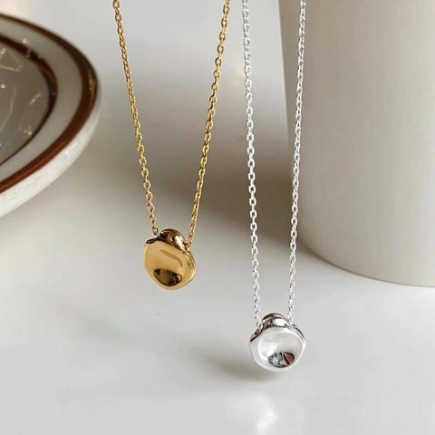 S925 Sterlingsilber Unregelmäßige Geometrische Ovale Scheibe Anhänger Halskette Für Damen Poliert Minimalistische Schlüsselbeinkette Schmuck