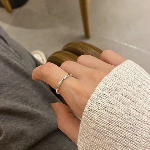 Minimalist S925 Sterling Silver Mobius Ring For Women Luck Letter Engraved Adjustable Open Ring Fashion Jewelry Finger Ring Gift