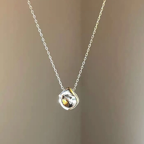 S925 Sterlingsilber Unregelmäßige Geometrische Ovale Scheibe Anhänger Halskette Für Damen Poliert Minimalistische Schlüsselbeinkette Schmuck