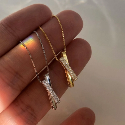 S925 Sterling Silver Geometric X Cross Pendant Necklace Women Dainty Zirconia Inlaid Box Chain Necklace Fine Jewelry Gift