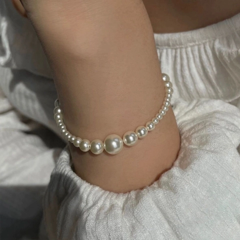 Bracciale di Perle Artificiali in Argento Sterling 925 per Donna Elegante Sfumato Rotondo Ciondolo a Cuore Gioielli Moda