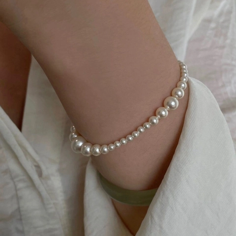 Bracciale di Perle Artificiali in Argento Sterling 925 per Donna Elegante Sfumato Rotondo Ciondolo a Cuore Gioielli Moda