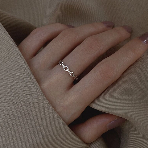 Minimalist 925 Sterling Silver Chain Link Open Ring For Women Adjustable Personality Index Finger Ring Fashion Jewelry