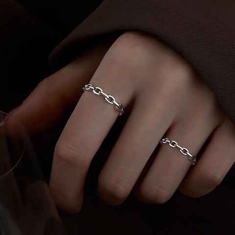 Minimalist 925 Sterling Silver Chain Link Open Ring For Women Adjustable Personality Index Finger Ring Fashion Jewelry