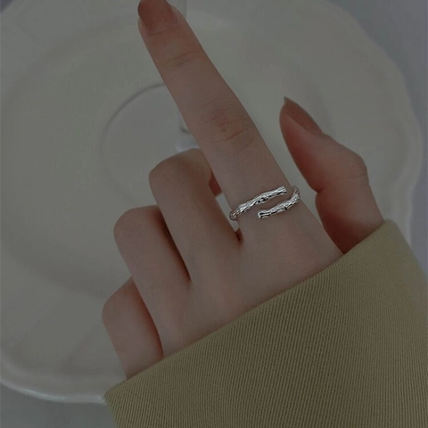 S925 Sterling Silver Bamboo Joint Open Ring Minimalist Adjustable Branch Texture Finger Ring For Women Trendy Fine Jewelry