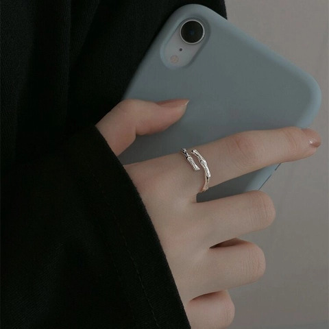 S925 Sterling Silver Bamboo Joint Open Ring Minimalist Adjustable Branch Texture Finger Ring For Women Trendy Fine Jewelry