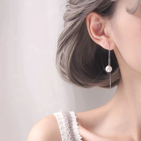 Eleganti Orecchini a Filo in Argento Sterling S925 Con Künstliche Perle a Catena Lunga Con Perno in Argento Sterling 925 per Donna Gioielli
