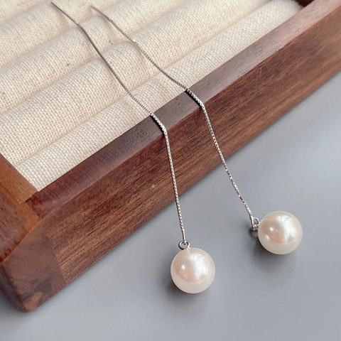 Eleganti Orecchini a Filo in Argento Sterling S925 Con Künstliche Perle a Catena Lunga Con Perno in Argento Sterling 925 per Donna Gioielli