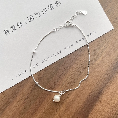 S925 Sterling Silver Pearl Spliced Chain Bracelet For Women Freshwater Artificial Pearl Pendant Minimalist Fine Jewelry Accessory