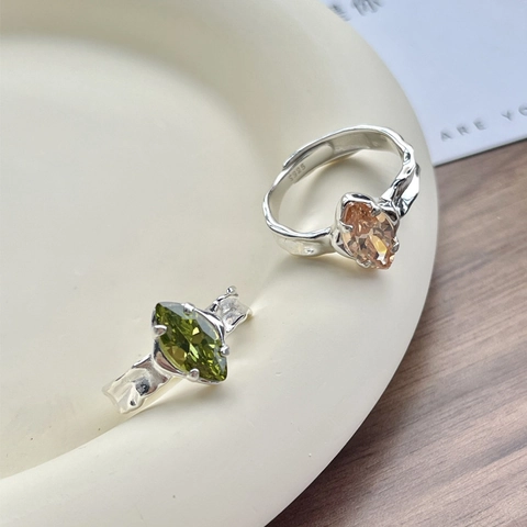 925 Sterlingsilber Marquise Zirkonia Offener Ring Für Damen Verstellbar Unregelmäßige Textur Geschmolzenes Design Eleganter Schmuck