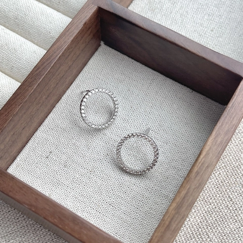 S925 Sterling Zilveren Ronde Halve Kreolen Oorknopjes Voor Dames Minimalistische Mode Met Strass Ingelegde Sieraden