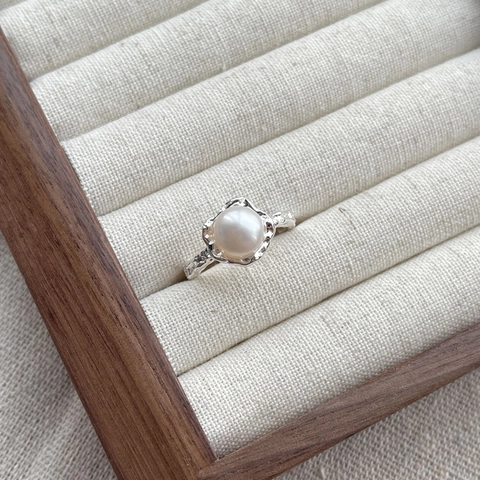 Anello in Argento Sterling 925 Con Trama Irregolare E Perla d'Acqua Dolce Per Donna Elegante Anello Aperto Regolabile Gioielli di Moda Regalo